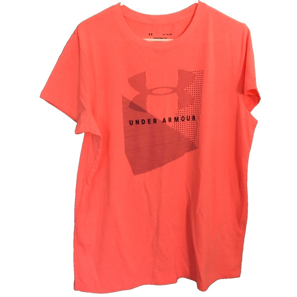 Under Armour Shirt Womens XL Neon Coral The Classic Tee Graphic Logo Athletic